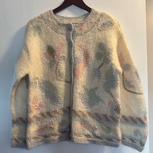 Vintage 90s Liz Claiborne Mohair Blend Cardigan Sweater Pastel Florals
